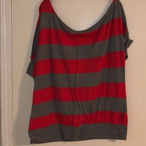 Cute coral/pink and gray off the shoulder tee